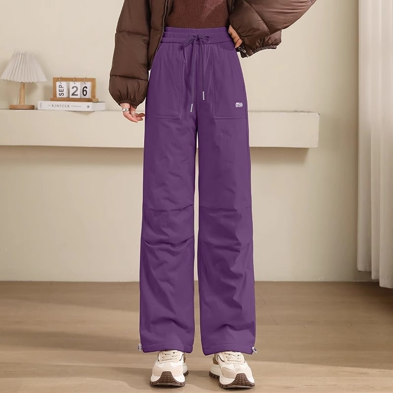 Sieviešu pūču bikses ārējai apģērbam, neilona ārējais audums, balta pīļu pūka pildījums, augsts viduklis, taisns griezums, biezas ziemas bikses