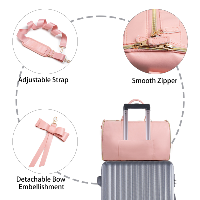 Átalakítható utazótáska masni dizájnnal, PU bőr, 36–55 L, vízálló, száraz/ nedves elkülönítés