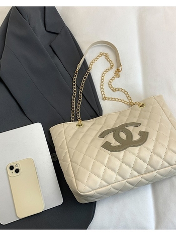 PU Τσάντα Tote από PU με διακοσμητικό διαμάντι σε quilting σχέδιο, κλείσιμο με φερμουάρ, μαλακή υφή, εσωτερική θήκη για κινητό, με εσωτερικό διαχωριστικό