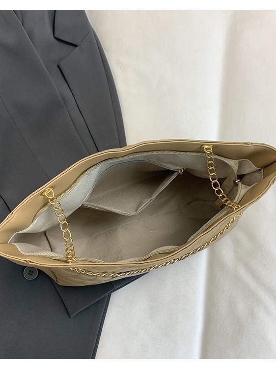 PU Τσάντα Tote από PU με διακοσμητικό διαμάντι σε quilting σχέδιο, κλείσιμο με φερμουάρ, μαλακή υφή, εσωτερική θήκη για κινητό, με εσωτερικό διαχωριστικό