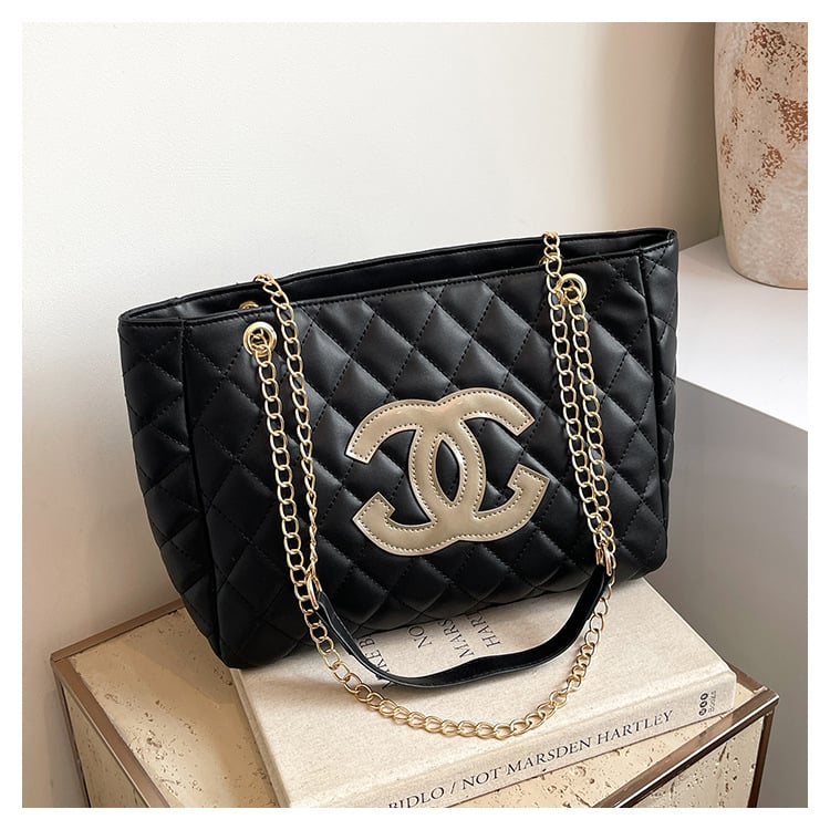 PU Τσάντα Tote από PU με διακοσμητικό διαμάντι σε quilting σχέδιο, κλείσιμο με φερμουάρ, μαλακή υφή, εσωτερική θήκη για κινητό, με εσωτερικό διαχωριστικό