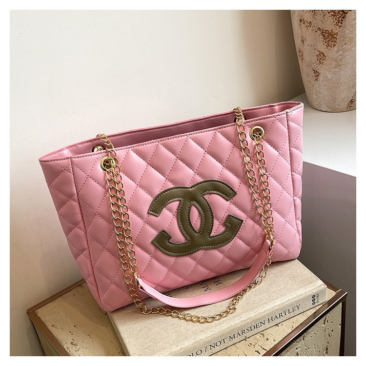 PU Τσάντα Tote από PU με διακοσμητικό διαμάντι σε quilting σχέδιο, κλείσιμο με φερμουάρ, μαλακή υφή, εσωτερική θήκη για κινητό, με εσωτερικό διαχωριστικό