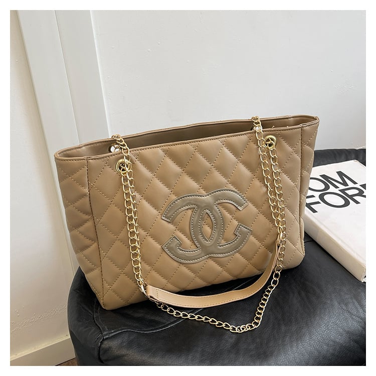 PU Τσάντα Tote από PU με διακοσμητικό διαμάντι σε quilting σχέδιο, κλείσιμο με φερμουάρ, μαλακή υφή, εσωτερική θήκη για κινητό, με εσωτερικό διαχωριστικό