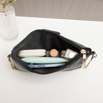 PU οριζόντια τετράγωνη τσάντα ώμου με αλυσίδα, φερμουάρ, πολυεστερική επένδυση, θήκη για κινητό