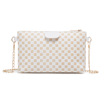 PU οριζόντια τετράγωνη τσάντα ώμου με αλυσίδα, φερμουάρ, πολυεστερική επένδυση, θήκη για κινητό