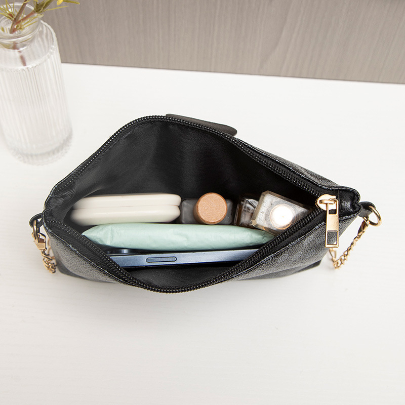 PU οριζόντια τετράγωνη τσάντα ώμου με αλυσίδα, φερμουάρ, πολυεστερική επένδυση, θήκη για κινητό