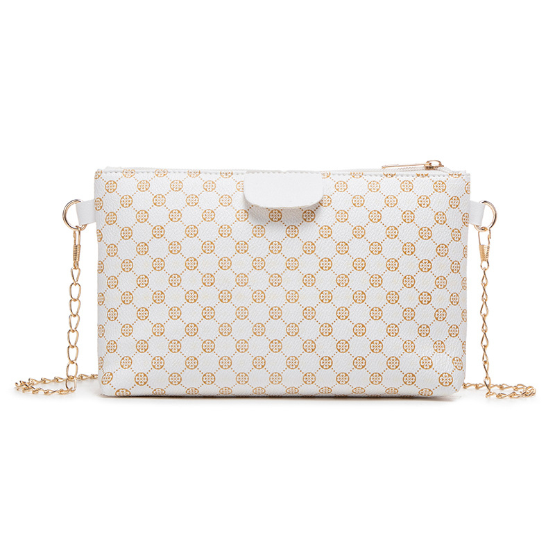 PU οριζόντια τετράγωνη τσάντα ώμου με αλυσίδα, φερμουάρ, πολυεστερική επένδυση, θήκη για κινητό