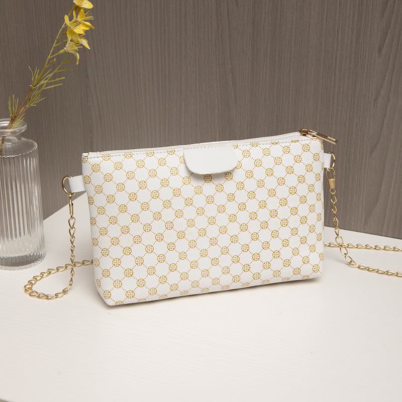 PU οριζόντια τετράγωνη τσάντα ώμου με αλυσίδα, φερμουάρ, πολυεστερική επένδυση, θήκη για κινητό