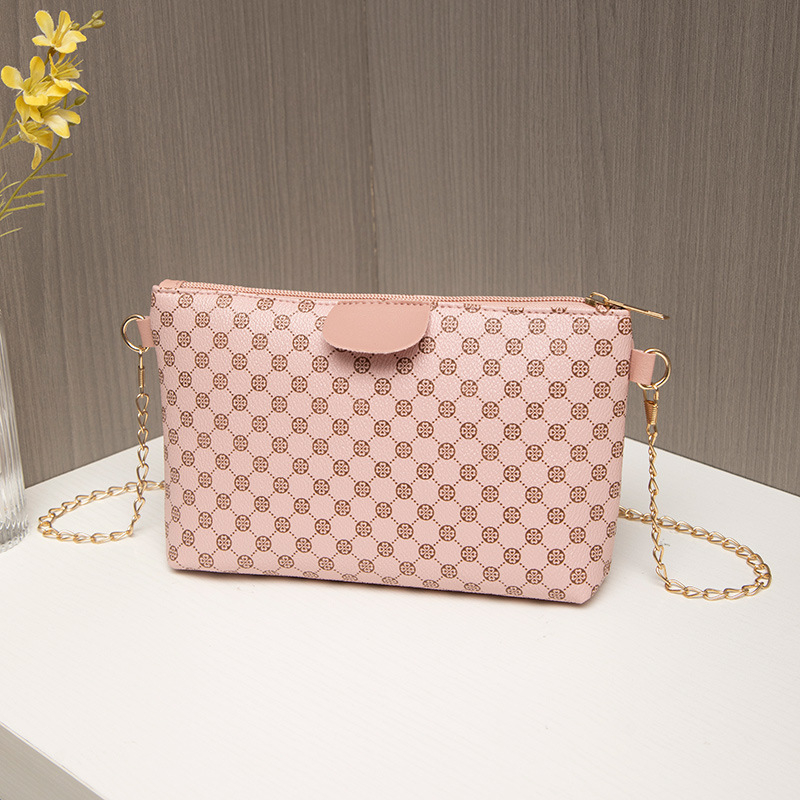 PU οριζόντια τετράγωνη τσάντα ώμου με αλυσίδα, φερμουάρ, πολυεστερική επένδυση, θήκη για κινητό