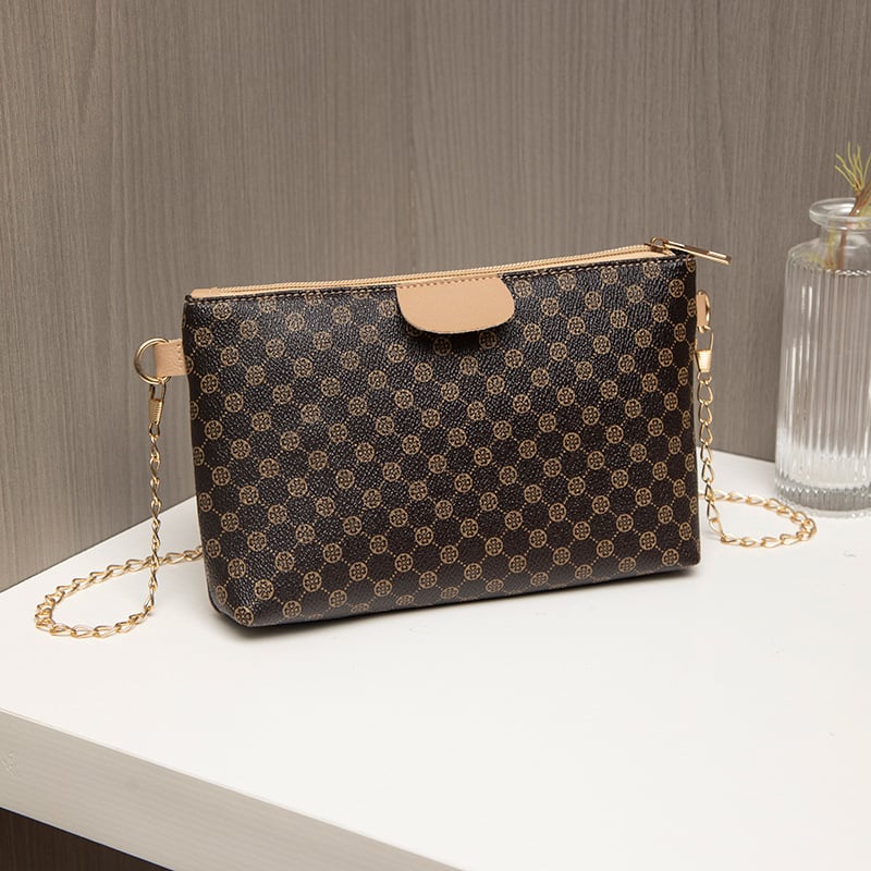 PU οριζόντια τετράγωνη τσάντα ώμου με αλυσίδα, φερμουάρ, πολυεστερική επένδυση, θήκη για κινητό