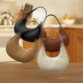 Geantă de umăr din PU, formă dumpling, stil urban minimalist, închidere cu fermoar, căptușeală din polyester