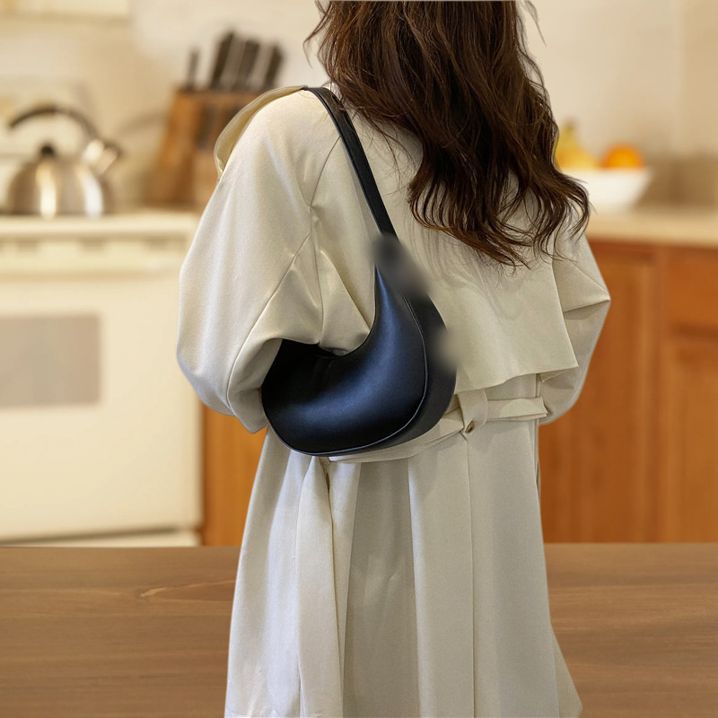 Geantă de umăr din PU, formă dumpling, stil urban minimalist, închidere cu fermoar, căptușeală din polyester