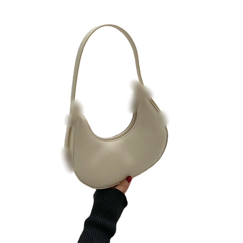 Geantă de umăr din PU, formă dumpling, stil urban minimalist, închidere cu fermoar, căptușeală din polyester