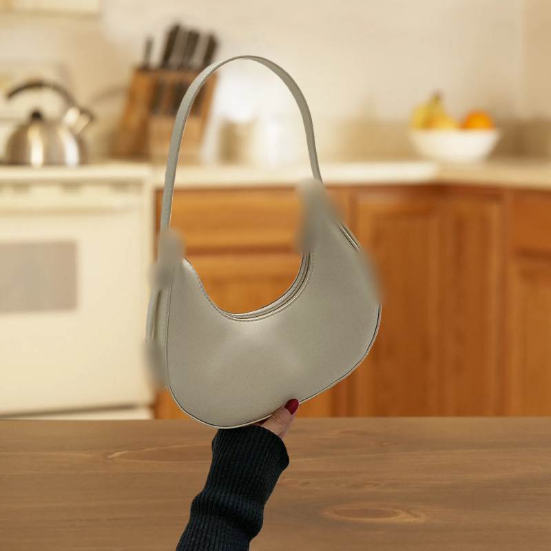 Geantă de umăr din PU, formă dumpling, stil urban minimalist, închidere cu fermoar, căptușeală din polyester