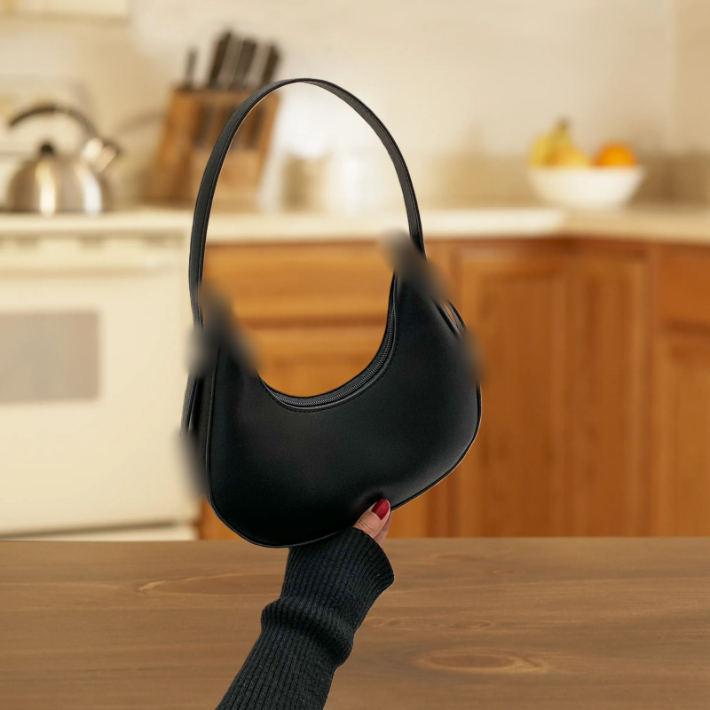 Geantă de umăr din PU, formă dumpling, stil urban minimalist, închidere cu fermoar, căptușeală din polyester