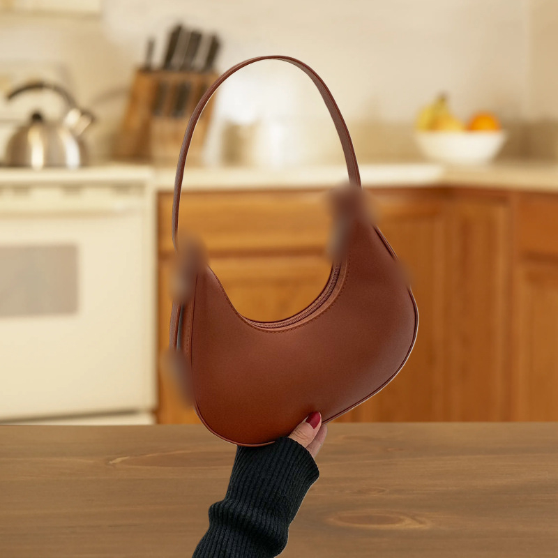 Geantă de umăr din PU, formă dumpling, stil urban minimalist, închidere cu fermoar, căptușeală din polyester