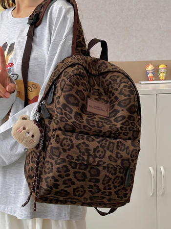 Leoparda printa mugursoma studentes – ielu stilā, poliesters, klēpjdatora kabata, elpojoša, rudens 2025