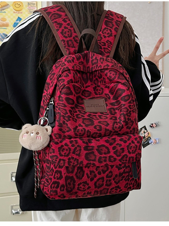 Leoparda printa mugursoma studentes – ielu stilā, poliesters, klēpjdatora kabata, elpojoša, rudens 2025