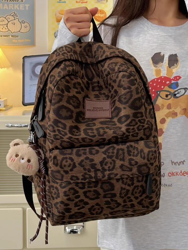 Leoparda printa mugursoma studentes – ielu stilā, poliesters, klēpjdatora kabata, elpojoša, rudens 2025