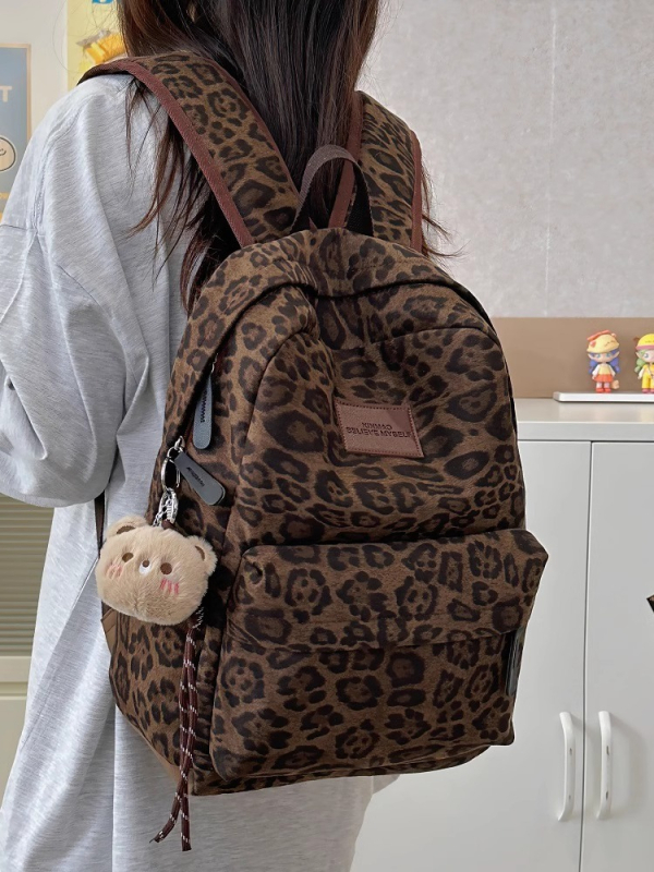 Leoparda printa mugursoma studentes – ielu stilā, poliesters, klēpjdatora kabata, elpojoša, rudens 2025