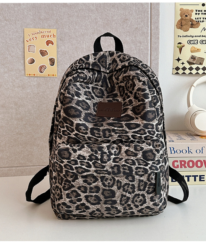 Leoparda printa mugursoma studentes – ielu stilā, poliesters, klēpjdatora kabata, elpojoša, rudens 2025