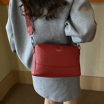 Τσάντα ώμου Crossbody με PU δέρμα, αστικός μινιμαλισμός, οριζόντια τετράγωνη μορφή, φερμουάρ, επένδυση πολυεστέρα