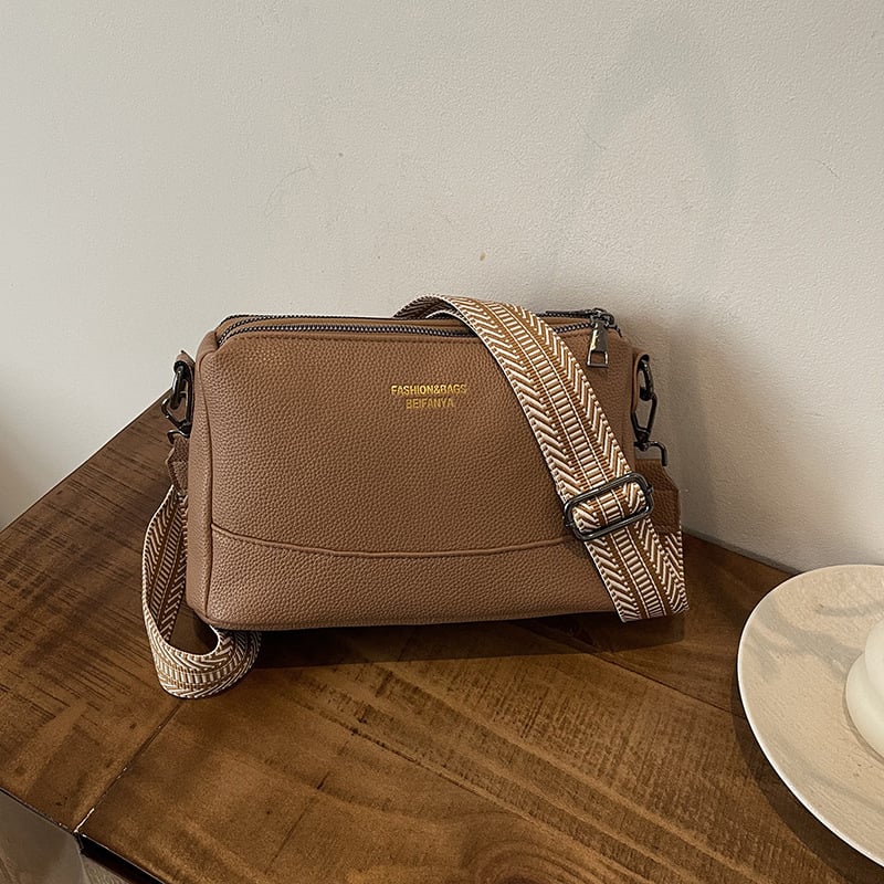 Τσάντα ώμου Crossbody με PU δέρμα, αστικός μινιμαλισμός, οριζόντια τετράγωνη μορφή, φερμουάρ, επένδυση πολυεστέρα