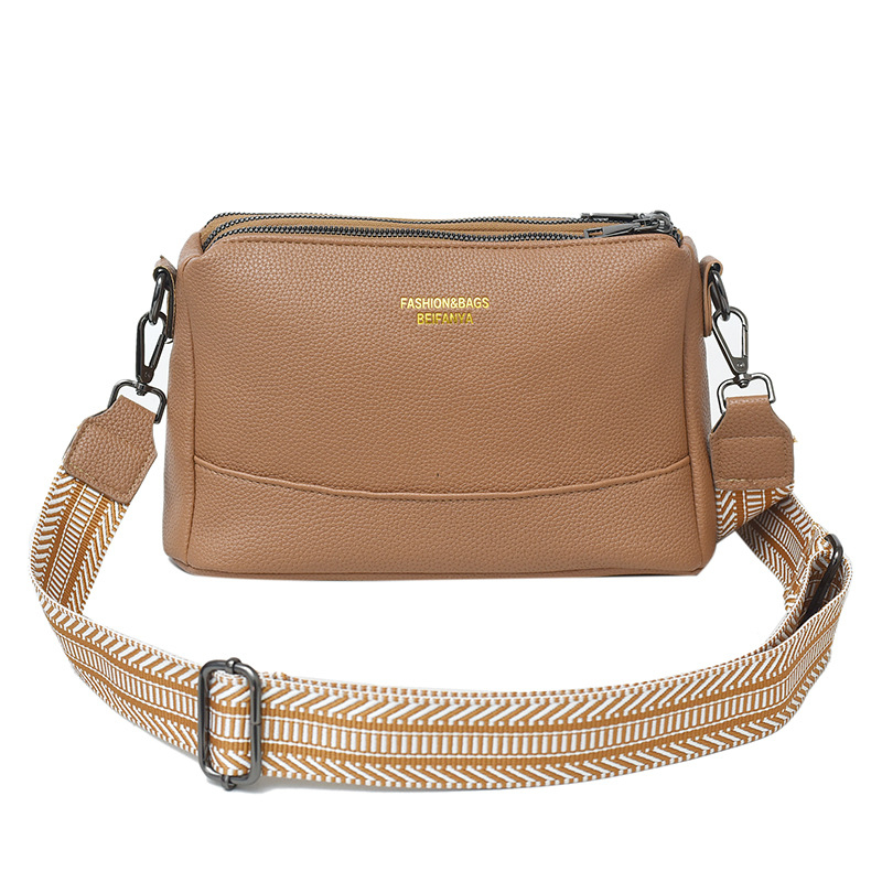 Τσάντα ώμου Crossbody με PU δέρμα, αστικός μινιμαλισμός, οριζόντια τετράγωνη μορφή, φερμουάρ, επένδυση πολυεστέρα
