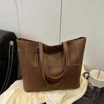 Γυναικεία τσάντα τύπου tote από PU, αστικός μινιμαλισμός, σχήμα κουβά, κλείσιμο με φερμουάρ, κρυφή τσέπη με φερμουάρ