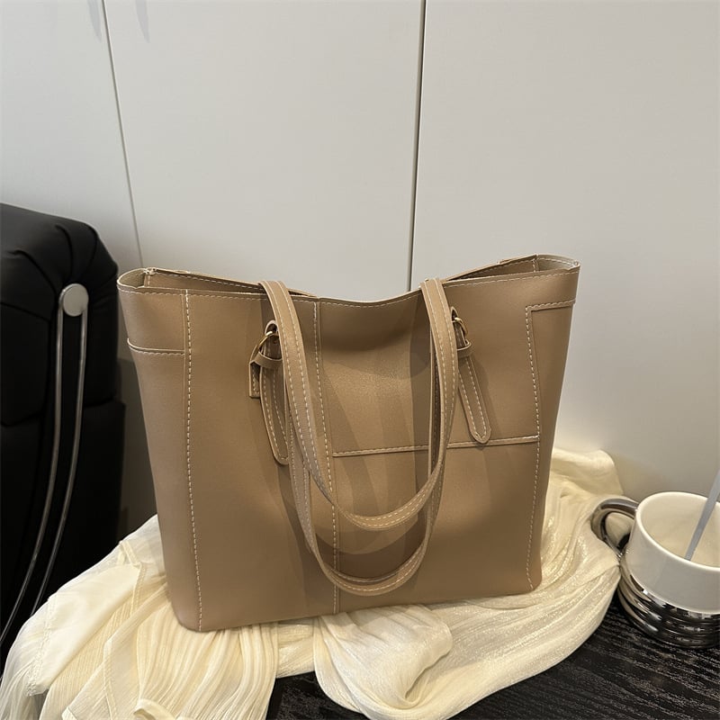 Γυναικεία τσάντα τύπου tote από PU, αστικός μινιμαλισμός, σχήμα κουβά, κλείσιμο με φερμουάρ, κρυφή τσέπη με φερμουάρ