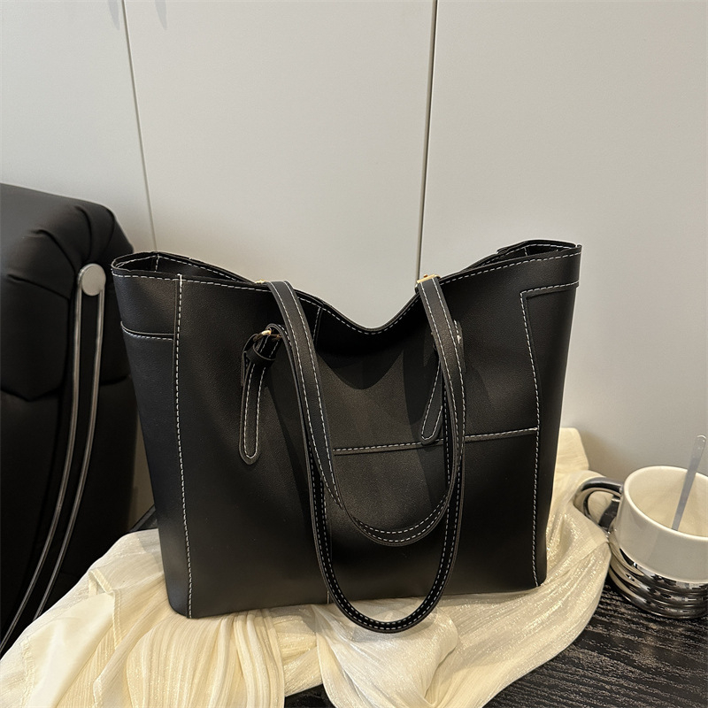 Γυναικεία τσάντα τύπου tote από PU, αστικός μινιμαλισμός, σχήμα κουβά, κλείσιμο με φερμουάρ, κρυφή τσέπη με φερμουάρ