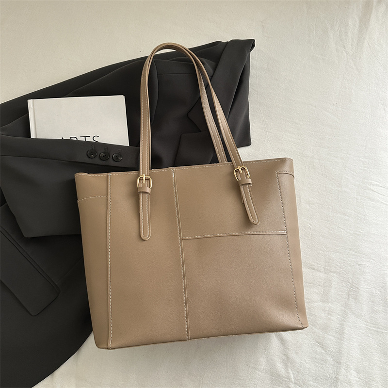 Γυναικεία τσάντα τύπου tote από PU, αστικός μινιμαλισμός, σχήμα κουβά, κλείσιμο με φερμουάρ, κρυφή τσέπη με φερμουάρ