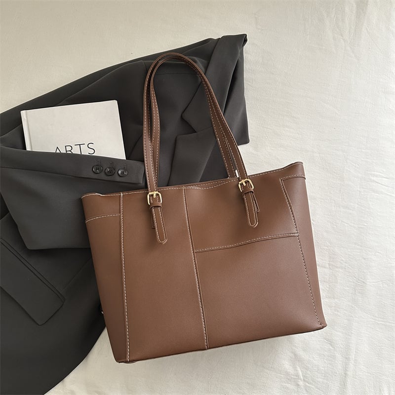 Γυναικεία τσάντα τύπου tote από PU, αστικός μινιμαλισμός, σχήμα κουβά, κλείσιμο με φερμουάρ, κρυφή τσέπη με φερμουάρ