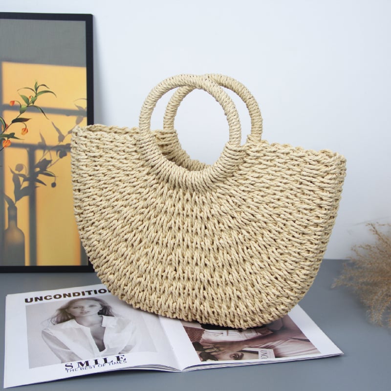 Τσάντα crossbody από ψάθα, στυλ δρόμου, χειροποίητη, κλείσιμο με κορδόνι, εσωτερική θήκη για κινητό