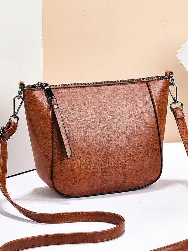 Γυναικεία τσάντα τύπου σέλα, crossbody, PU δέρμα, σχήμα κοχύλι, φερμουάρ, εσωτερική θήκη τηλεφώνου