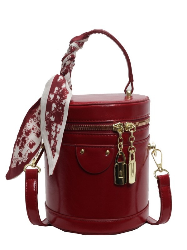 Γυναικεία κυλινδρική τσάντα bucket, PU, φερμουάρ, επένδυση από πολυεστέρα, αστικό μινιμαλιστικό στυλ, με μία ιμάντα