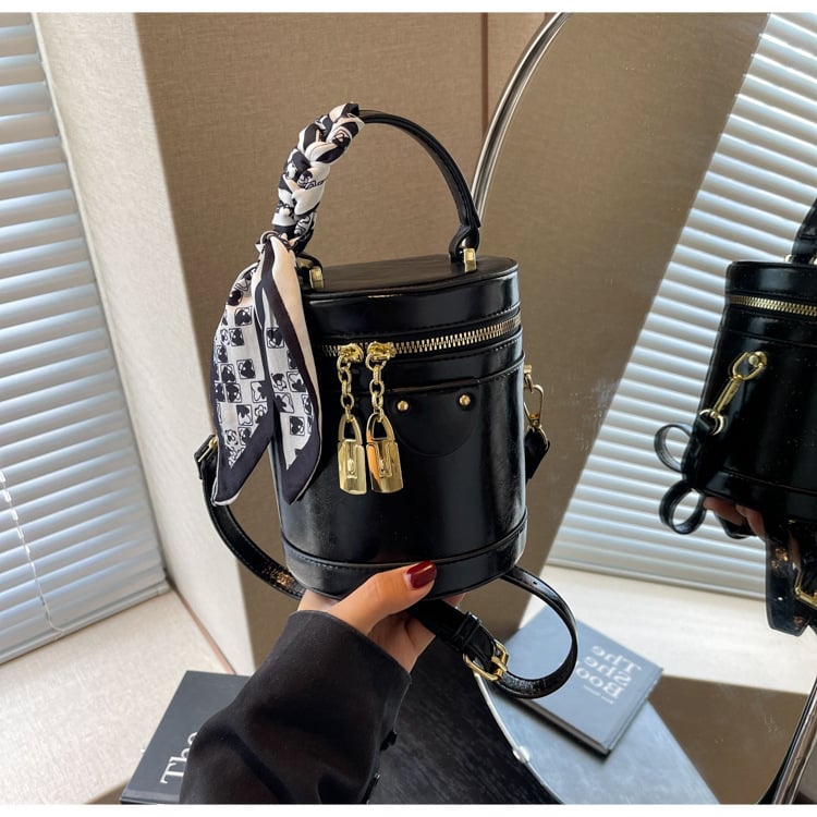 Γυναικεία κυλινδρική τσάντα bucket, PU, φερμουάρ, επένδυση από πολυεστέρα, αστικό μινιμαλιστικό στυλ, με μία ιμάντα