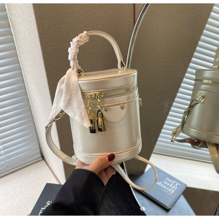 Γυναικεία κυλινδρική τσάντα bucket, PU, φερμουάρ, επένδυση από πολυεστέρα, αστικό μινιμαλιστικό στυλ, με μία ιμάντα