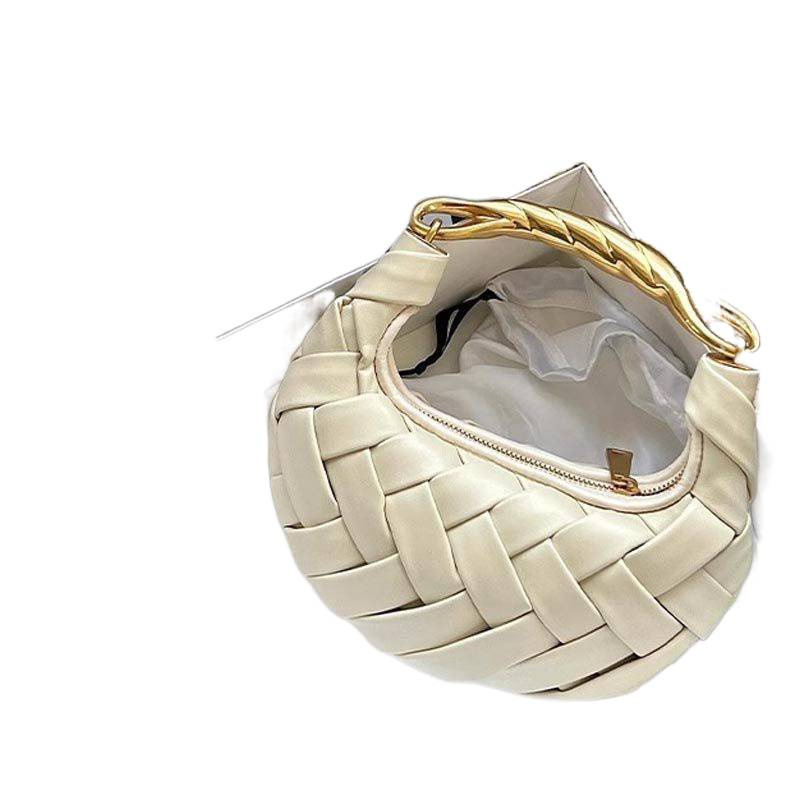 Γυναικεία υφαντή τσάντα χειρός σε cyber-λειτουργικό στυλ, πολυεστέρας, σχήμα dumpling, κλείσιμο με φερμουάρ, επένδυση PU