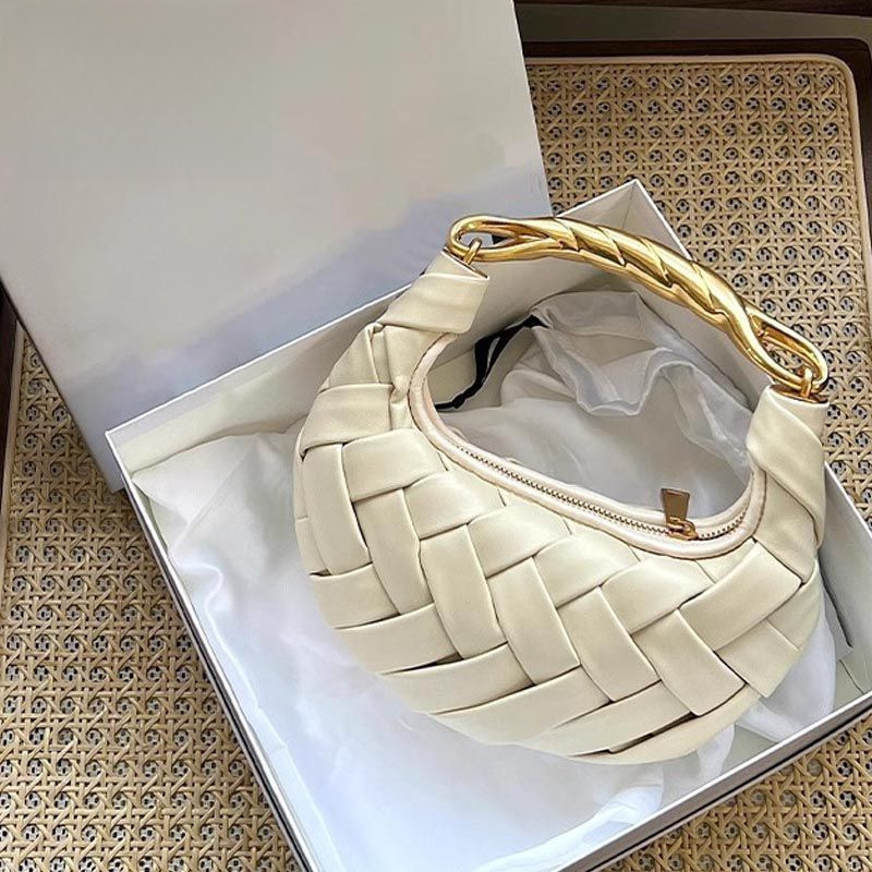 Γυναικεία υφαντή τσάντα χειρός σε cyber-λειτουργικό στυλ, πολυεστέρας, σχήμα dumpling, κλείσιμο με φερμουάρ, επένδυση PU