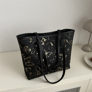 Τσάντα Tote σε κορεατικό στυλ με εκτύπωση πεταλούδας, PU, με φερμουάρ