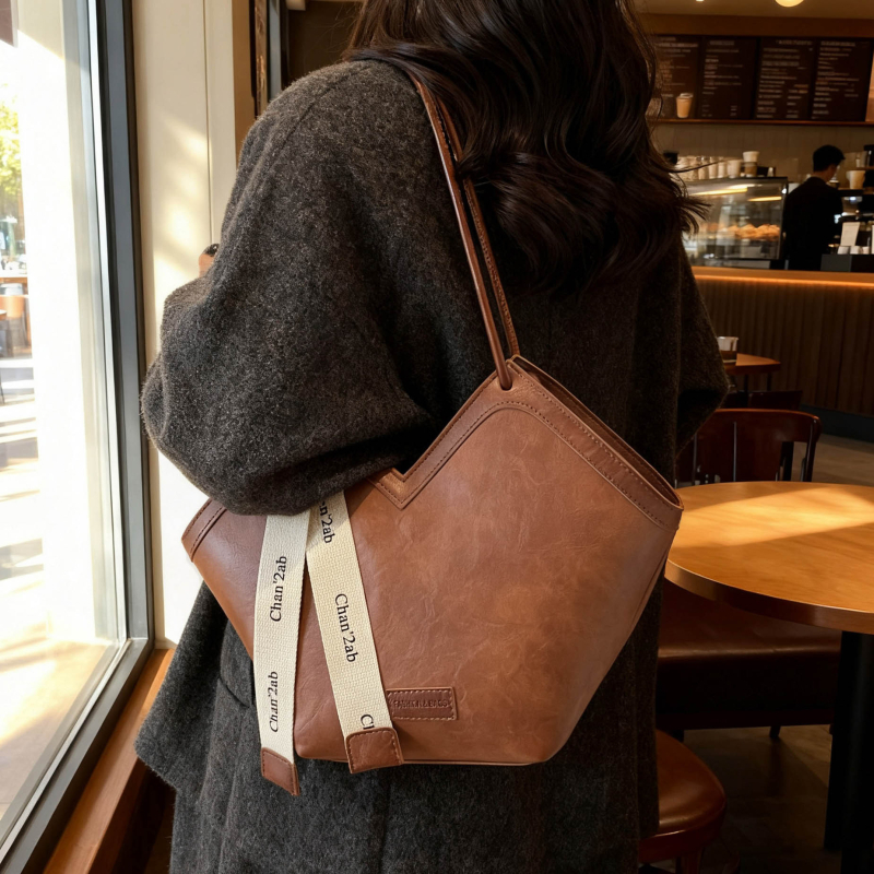 Τσάντα Tote, στυλ αστικής απλότητας, PU υλικό, οριζόντιο τετράγωνο σχήμα, φερμουάρ, εσωτερικό διαμέρισμα για έγγραφα (Χειμώνας 2025)