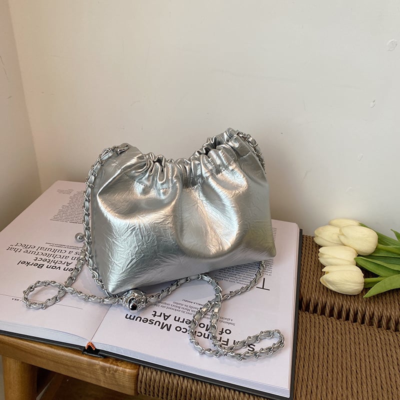 Τσάντα ώμου crossbody από PU, unisex σχήμα κουβά, με θήκη φερμουάρ, άνοιξη 2024