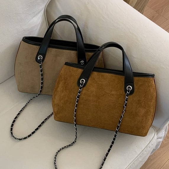 Ženska bucket torba velike kapacitete od deerskin suedea, zatvaranje na zip, unutarnja džep s zipom, poliester podstava, zima 2025
