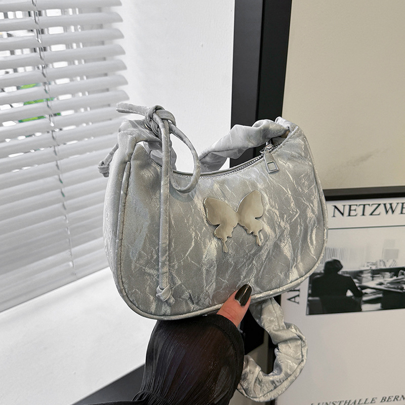 Τσαντάκι υπό μασχάλη σε street style, PU υλικό, οριζόντιο τετράγωνο σχήμα, φερμουάρ, θήκη για κινητό, επένδυση από πολυεστέρα, μία ιμάντας, Άνοιξη 2025