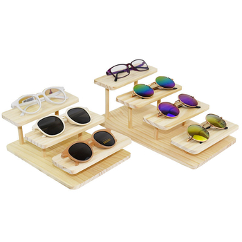 Пететажна стойка за очила от масивно дърво и акрил, трапецовиден Nordic стил, дисплей за очила