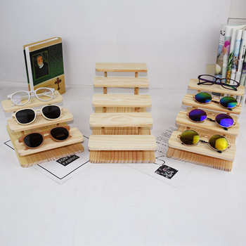 Пететажна стойка за очила от масивно дърво и акрил, трапецовиден Nordic стил, дисплей за очила