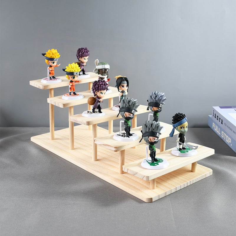 Пететажна стойка за очила от масивно дърво и акрил, трапецовиден Nordic стил, дисплей за очила