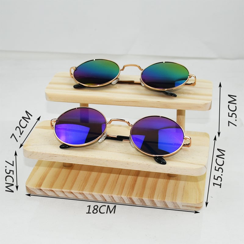 Пететажна стойка за очила от масивно дърво и акрил, трапецовиден Nordic стил, дисплей за очила