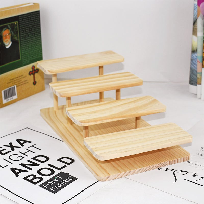 Пететажна стойка за очила от масивно дърво и акрил, трапецовиден Nordic стил, дисплей за очила